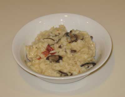 Dish of cooked risotto